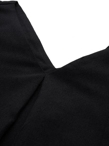 Varanga Women Black Solid A Line Tunic Paired With Tonal Bottom Vset21143